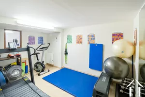 Fitness area in basement, well ventilated