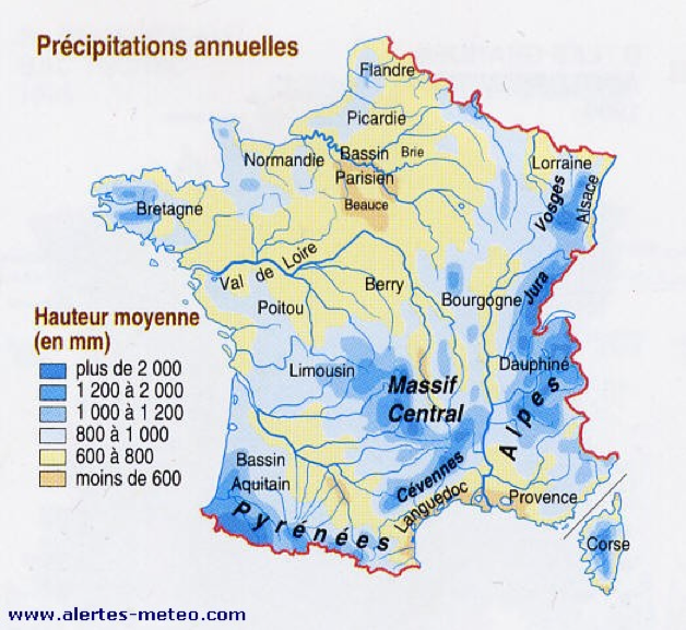 Карта осадков франция